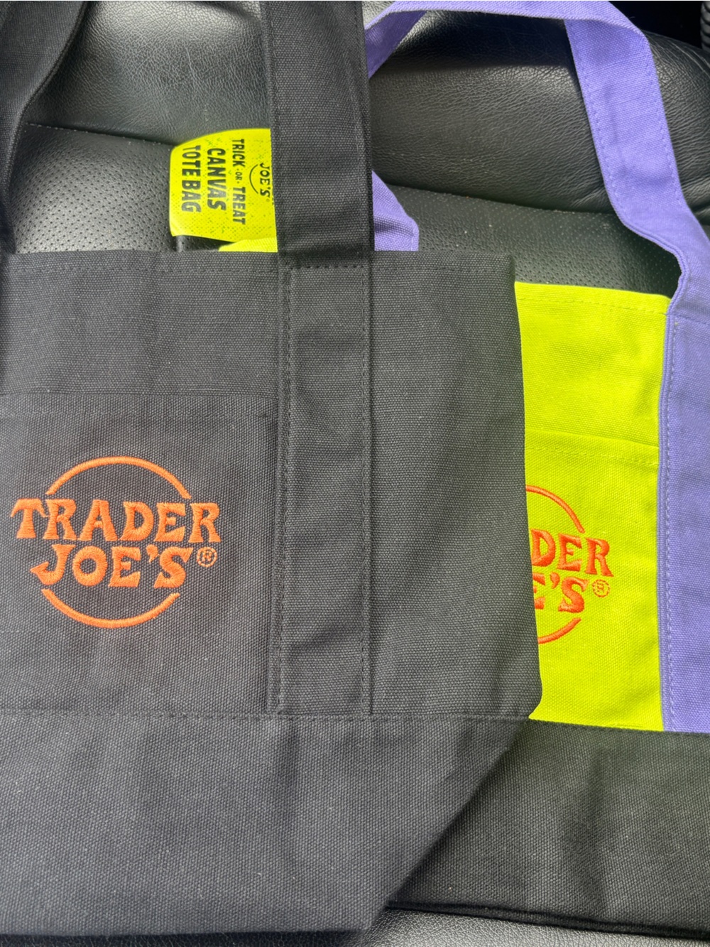 Trader Joe's Black Canvas Tote Bag with Orange Logo